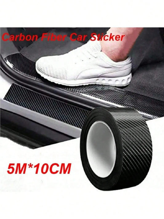 1PC 5M X 10CM Carbon Fiber Car Sticker Pasting Protective Strip Car Sill Rearview Mirror Anti Scratch Tape Waterproof Protective Film