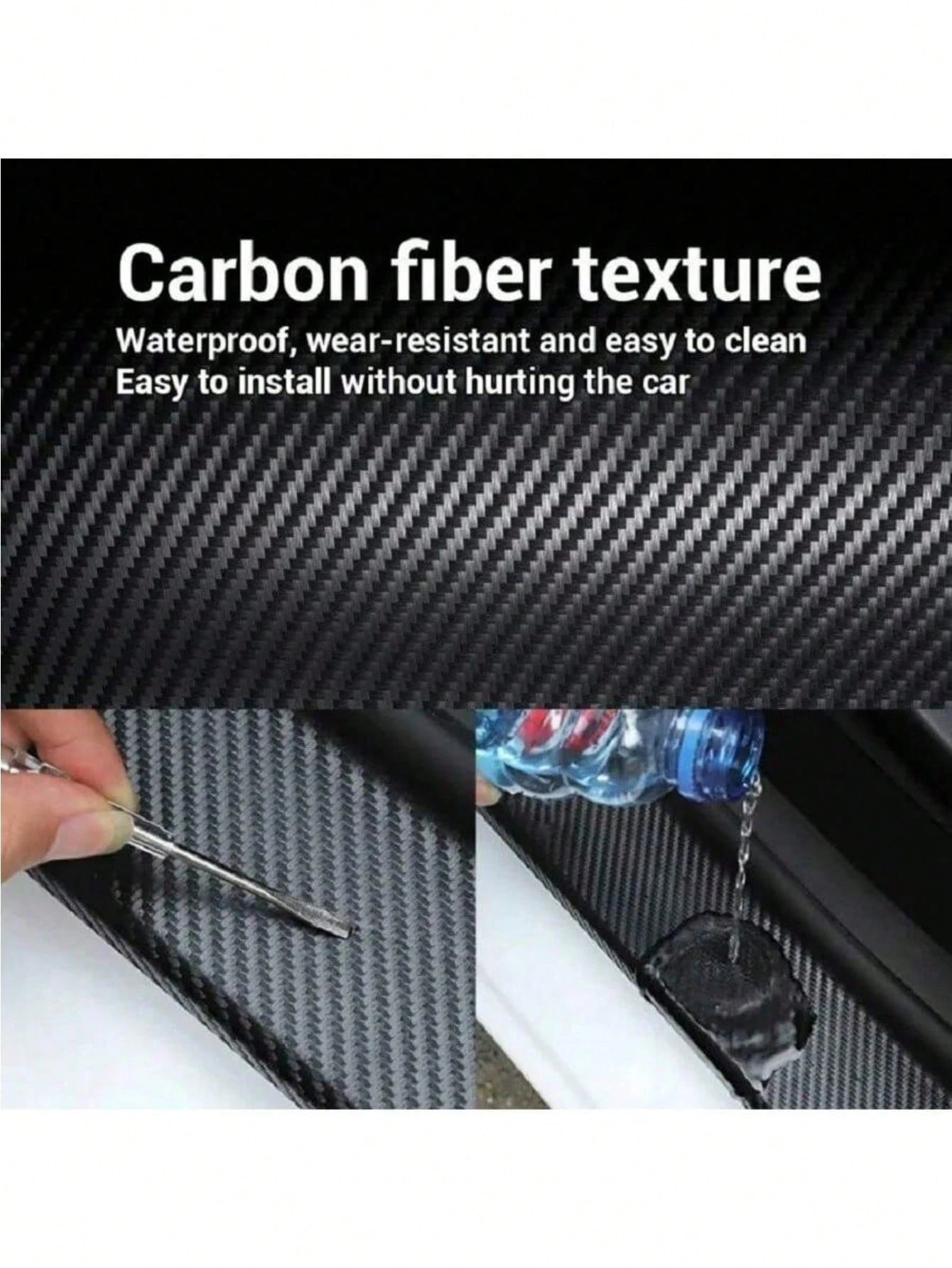1PC 5M X 10CM Carbon Fiber Car Sticker Pasting Protective Strip Car Sill Rearview Mirror Anti Scratch Tape Waterproof Protective Film