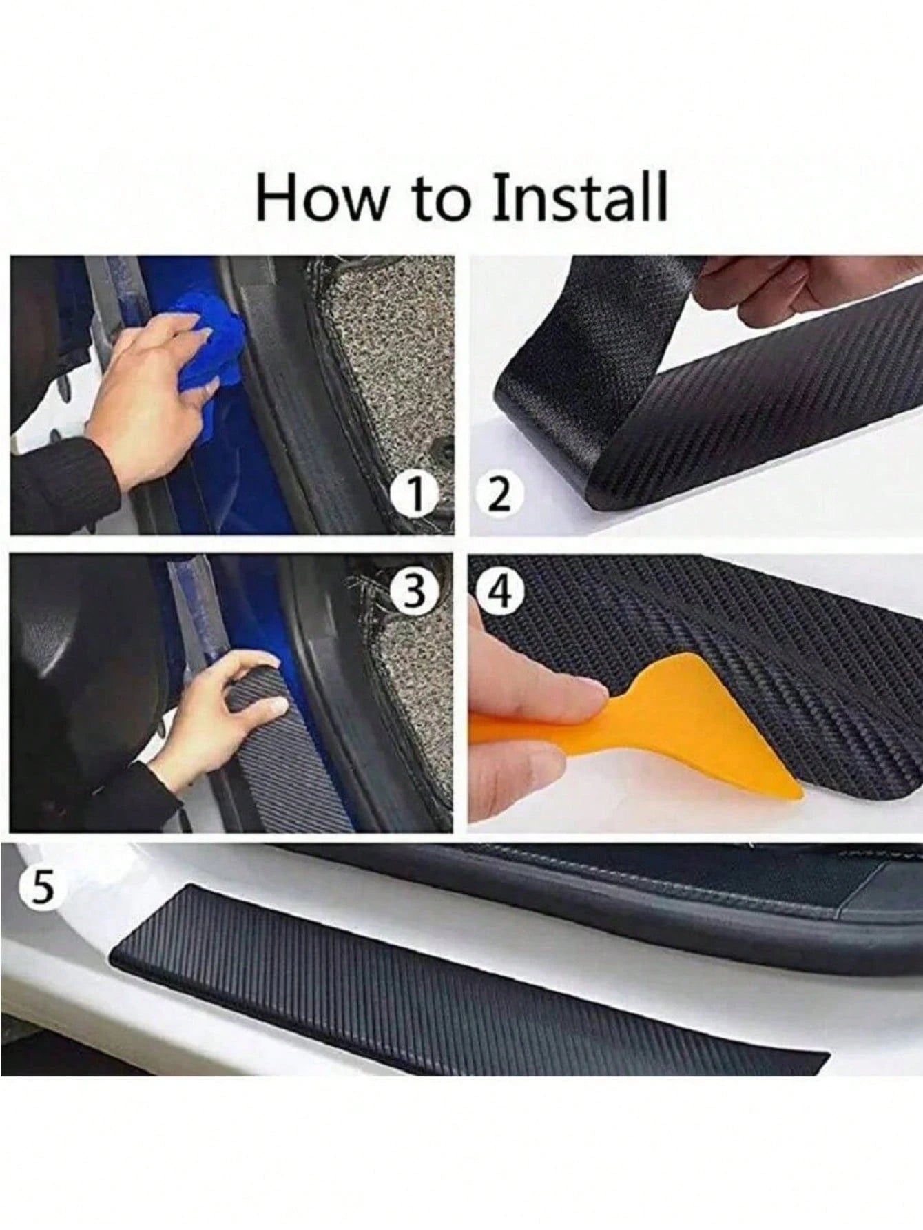 1PC 5M X 10CM Carbon Fiber Car Sticker Pasting Protective Strip Car Sill Rearview Mirror Anti Scratch Tape Waterproof Protective Film