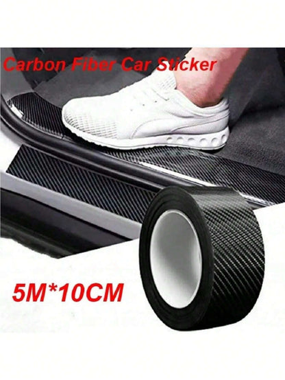 1PC 5M X 10CM Carbon Fiber Car Sticker Pasting Protective Strip Car Sill Rearview Mirror Anti Scratch Tape Waterproof Protective Film