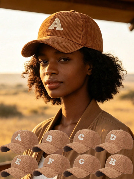 1pc A-Z Letter Baseball Cap, Women's Multi-Color Adjustable Sports Hat, Unisex Vintage Corduroy Trucker Hat, Sun Protection Curved Brim Cap