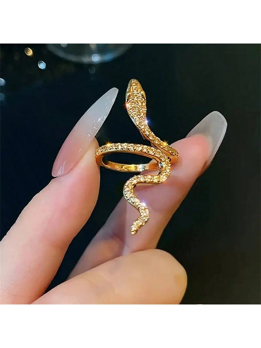 1pc Adjustable Y2K Elegance Snake Ring With Shiny Rhinestones- Perfect Accessory For Festivals, Parties And Everyday Glamour!