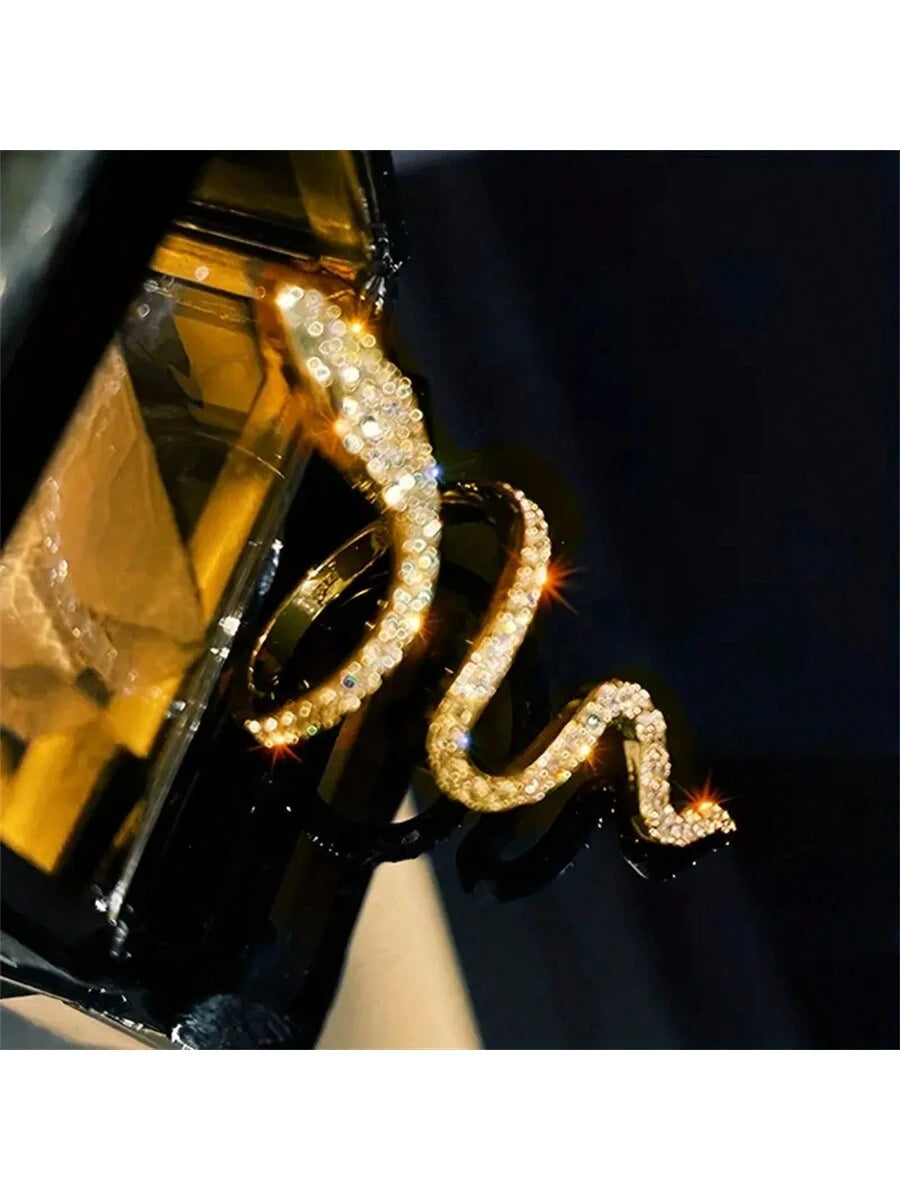 1pc Adjustable Y2K Elegance Snake Ring With Shiny Rhinestones- Perfect Accessory For Festivals, Parties And Everyday Glamour!