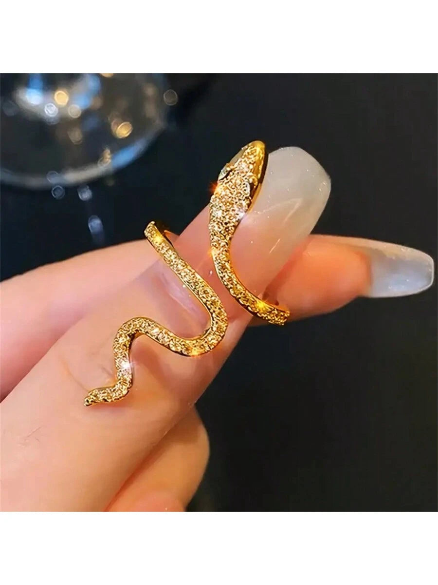 1pc Adjustable Y2K Elegance Snake Ring With Shiny Rhinestones- Perfect Accessory For Festivals, Parties And Everyday Glamour!