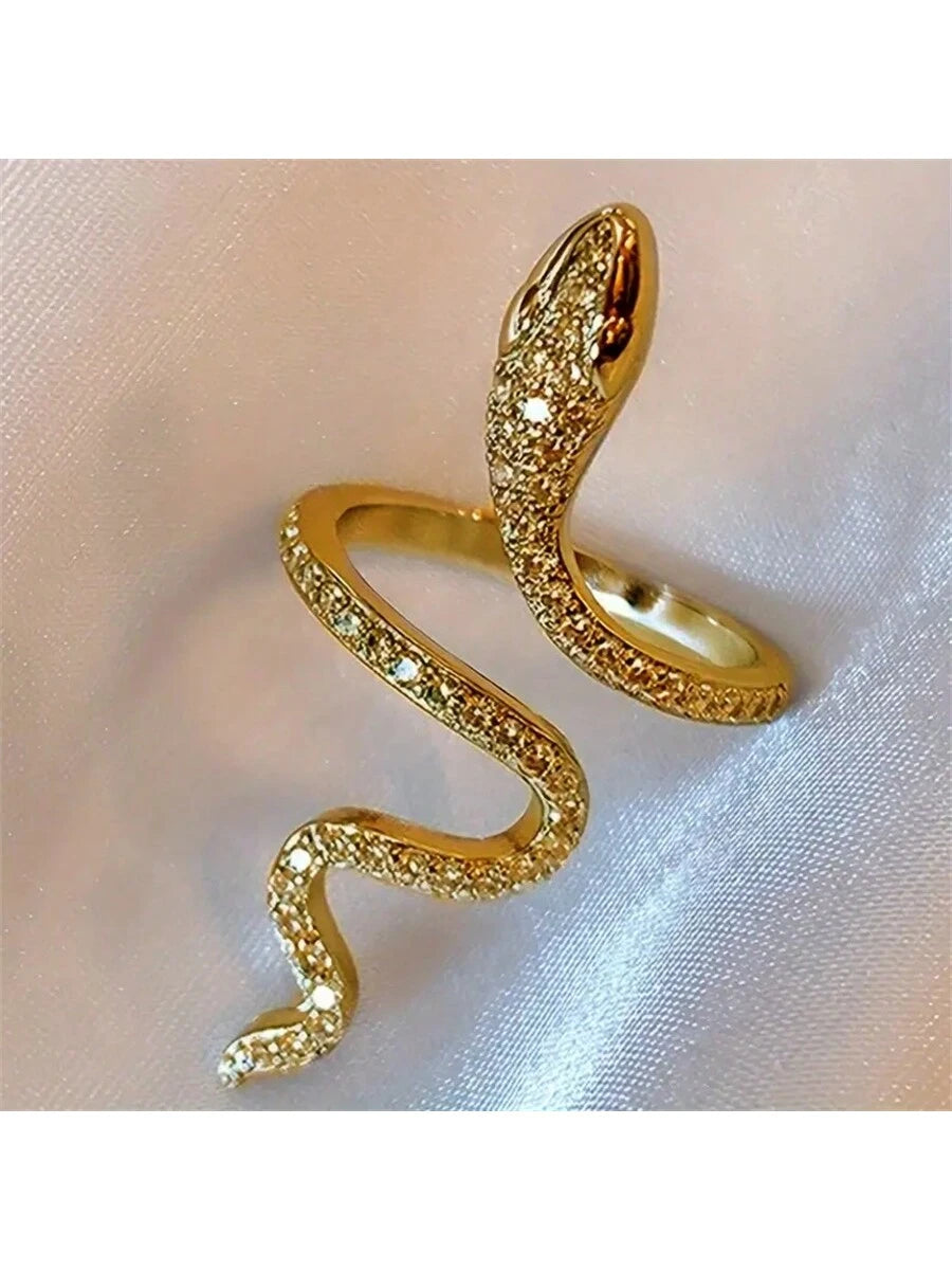 1pc Adjustable Y2K Elegance Snake Ring With Shiny Rhinestones- Perfect Accessory For Festivals, Parties And Everyday Glamour!