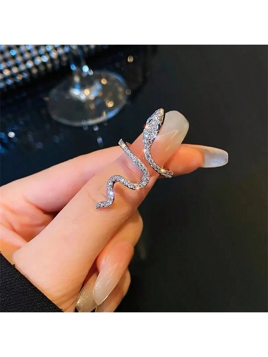 1pc Adjustable Y2K Elegance Snake Ring With Shiny Rhinestones- Perfect Accessory For Festivals, Parties And Everyday Glamour!