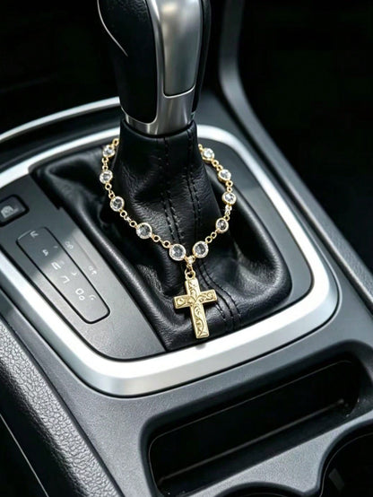 1pc Alloy Cross Crystal Chain Car Steering Wheel Decor Gear Shift Decor Car Hanging Decoration Accessory