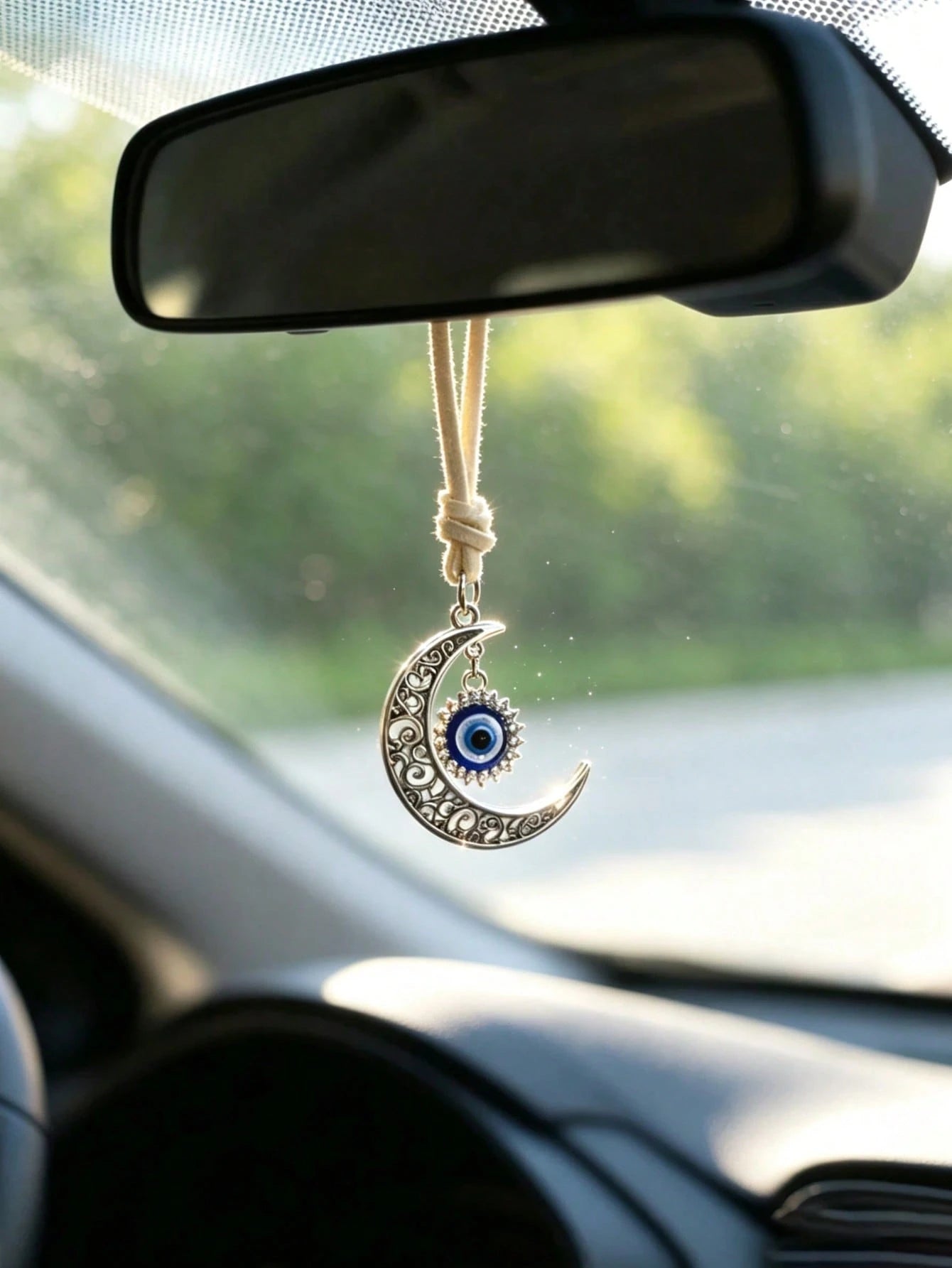 1pc Alloy Hollow Moon Evil Eye Car Rearview Mirror Hanging Decoration, Car Interior Accessory