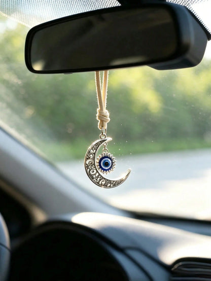 1pc Alloy Hollow Moon Evil Eye Car Rearview Mirror Hanging Decoration, Car Interior Accessory