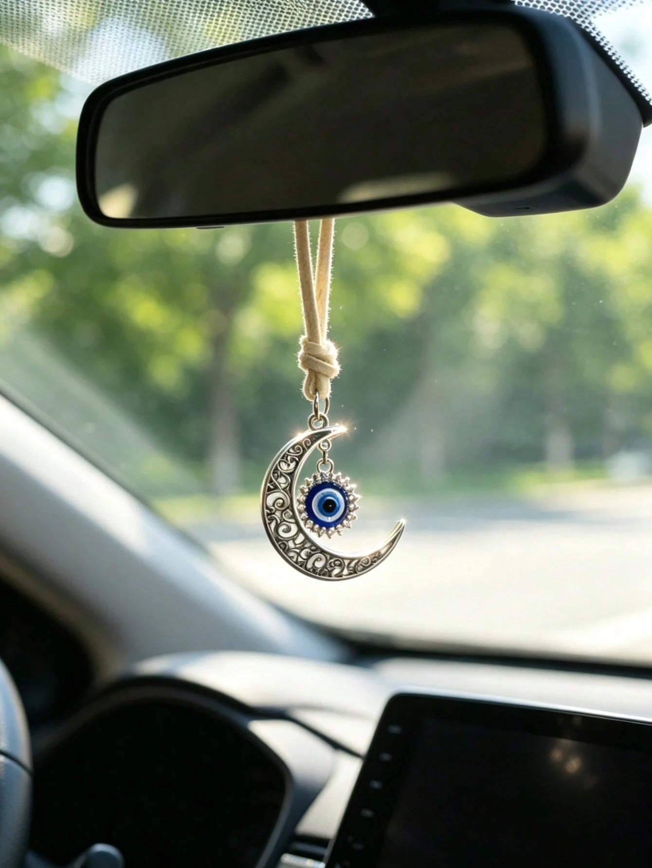 1pc Alloy Hollow Moon Evil Eye Car Rearview Mirror Hanging Decoration, Car Interior Accessory