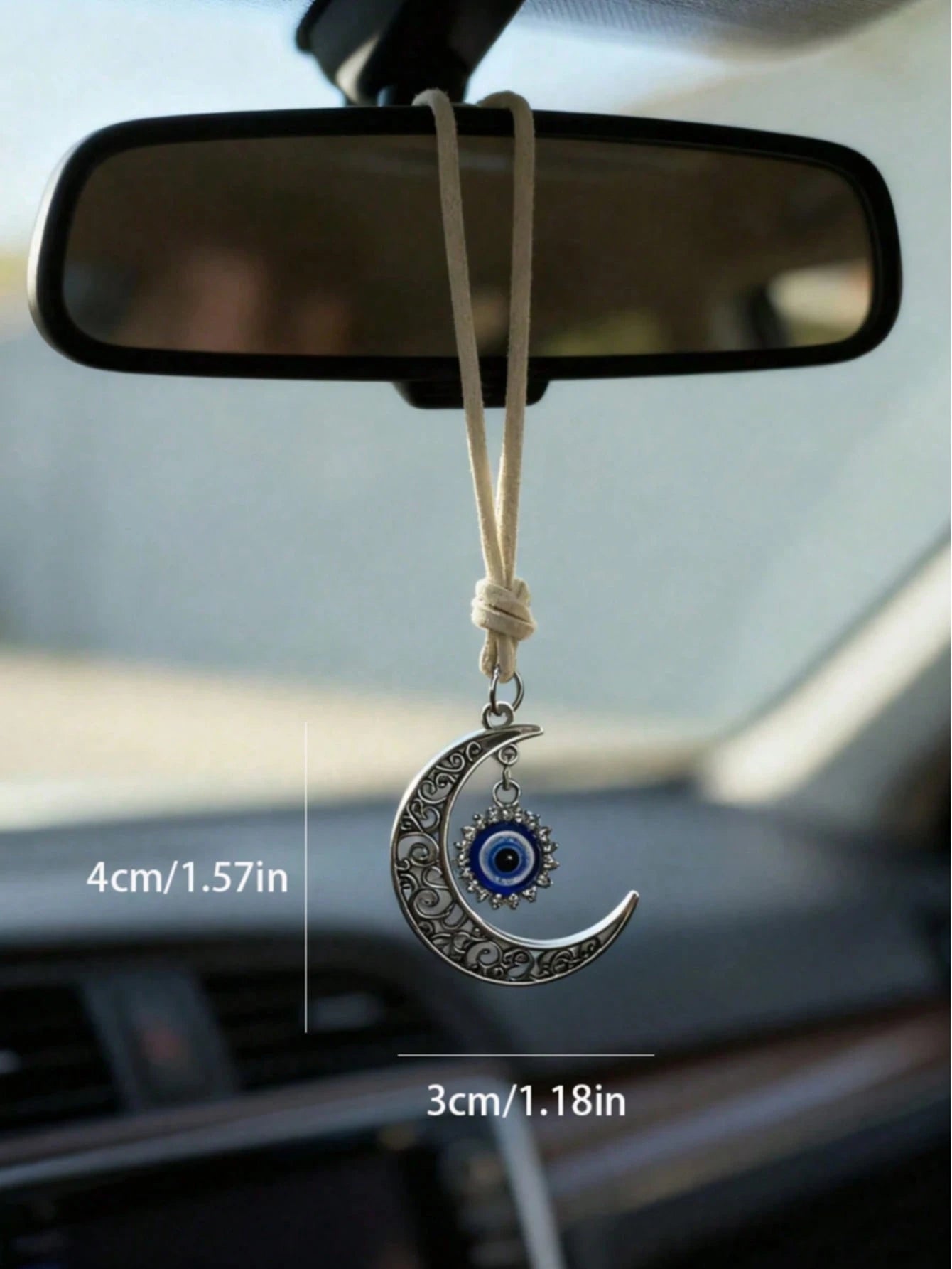 1pc Alloy Hollow Moon Evil Eye Car Rearview Mirror Hanging Decoration, Car Interior Accessory
