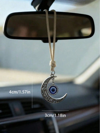 1pc Alloy Hollow Moon Evil Eye Car Rearview Mirror Hanging Decoration, Car Interior Accessory
