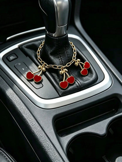 1pc Alloy Red Cherry Car Gear Shift Knob Decor, Personalized Steering Wheel Decoration, Car Interior Decor Accessory