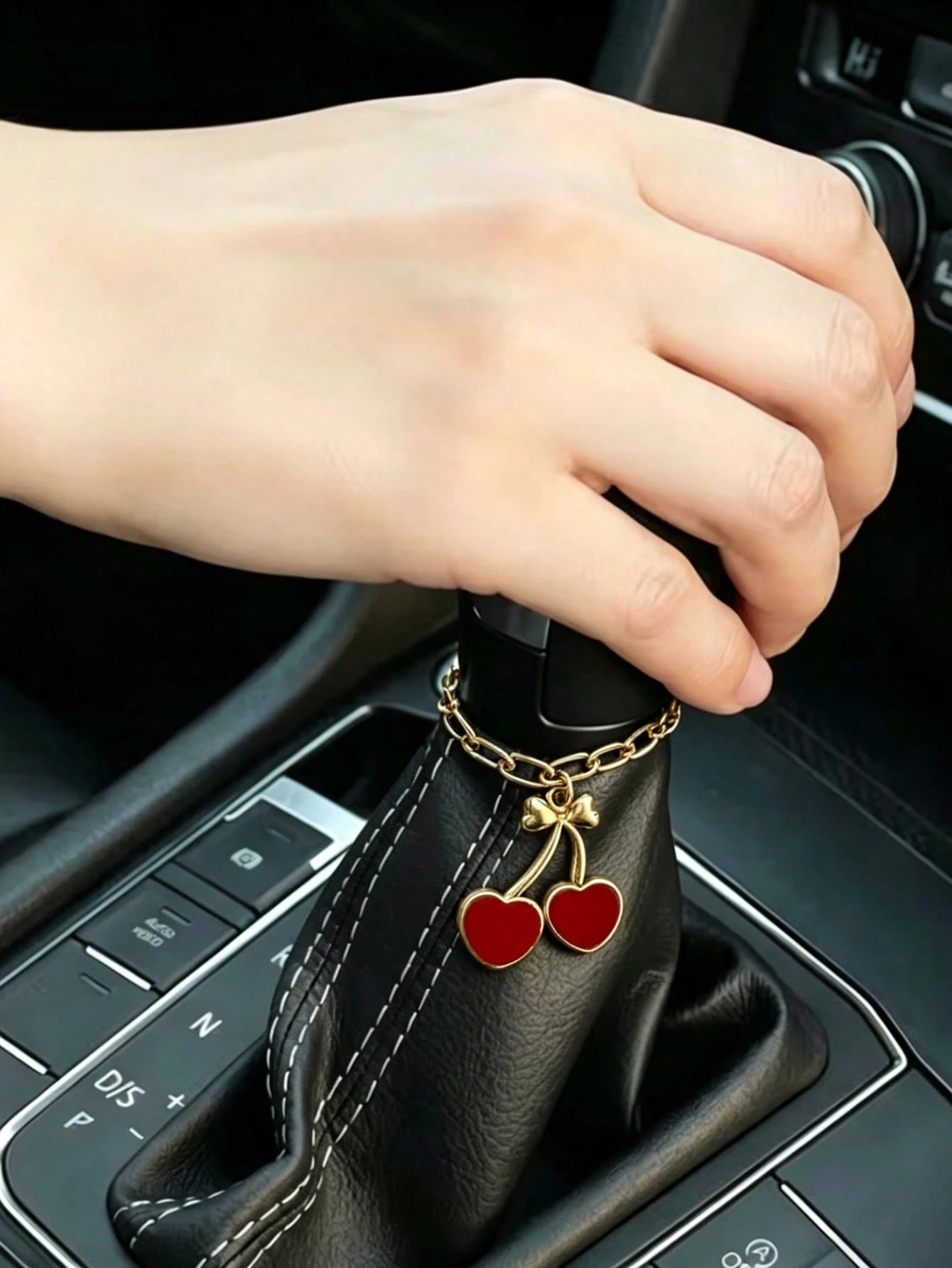 1pc Alloy Red Cherry Car Gear Shift Knob Decor, Personalized Steering Wheel Decoration, Car Interior Decor Accessory
