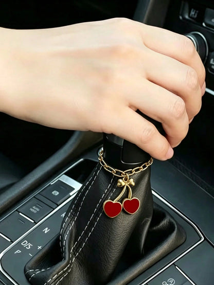 1pc Alloy Red Cherry Car Gear Shift Knob Decor, Personalized Steering Wheel Decoration, Car Interior Decor Accessory