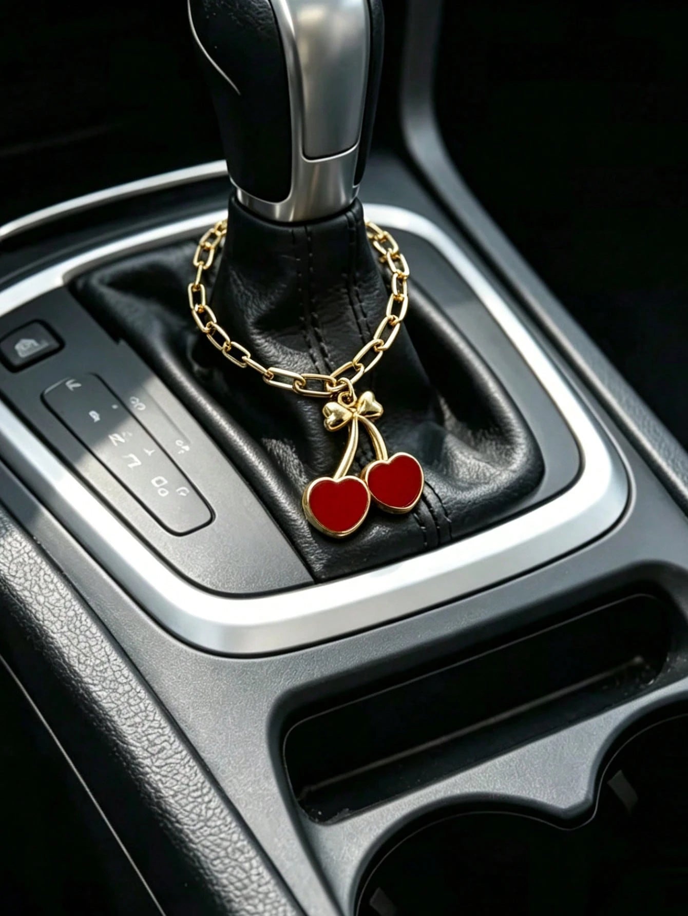 1pc Alloy Red Cherry Car Gear Shift Knob Decor, Personalized Steering Wheel Decoration, Car Interior Decor Accessory