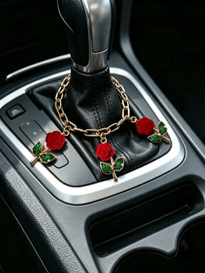 1pc Alloy Red Cherry Car Gear Shift Knob Decor, Personalized Steering Wheel Decoration, Car Interior Decor Accessory