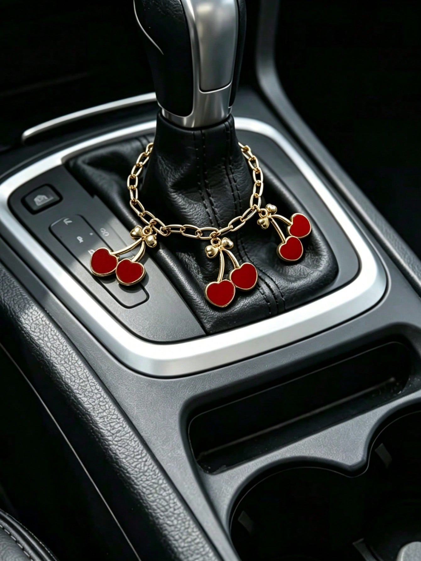 1pc Alloy Red Cherry Car Gear Shift Knob Decor, Personalized Steering Wheel Decoration, Car Interior Decor Accessory
