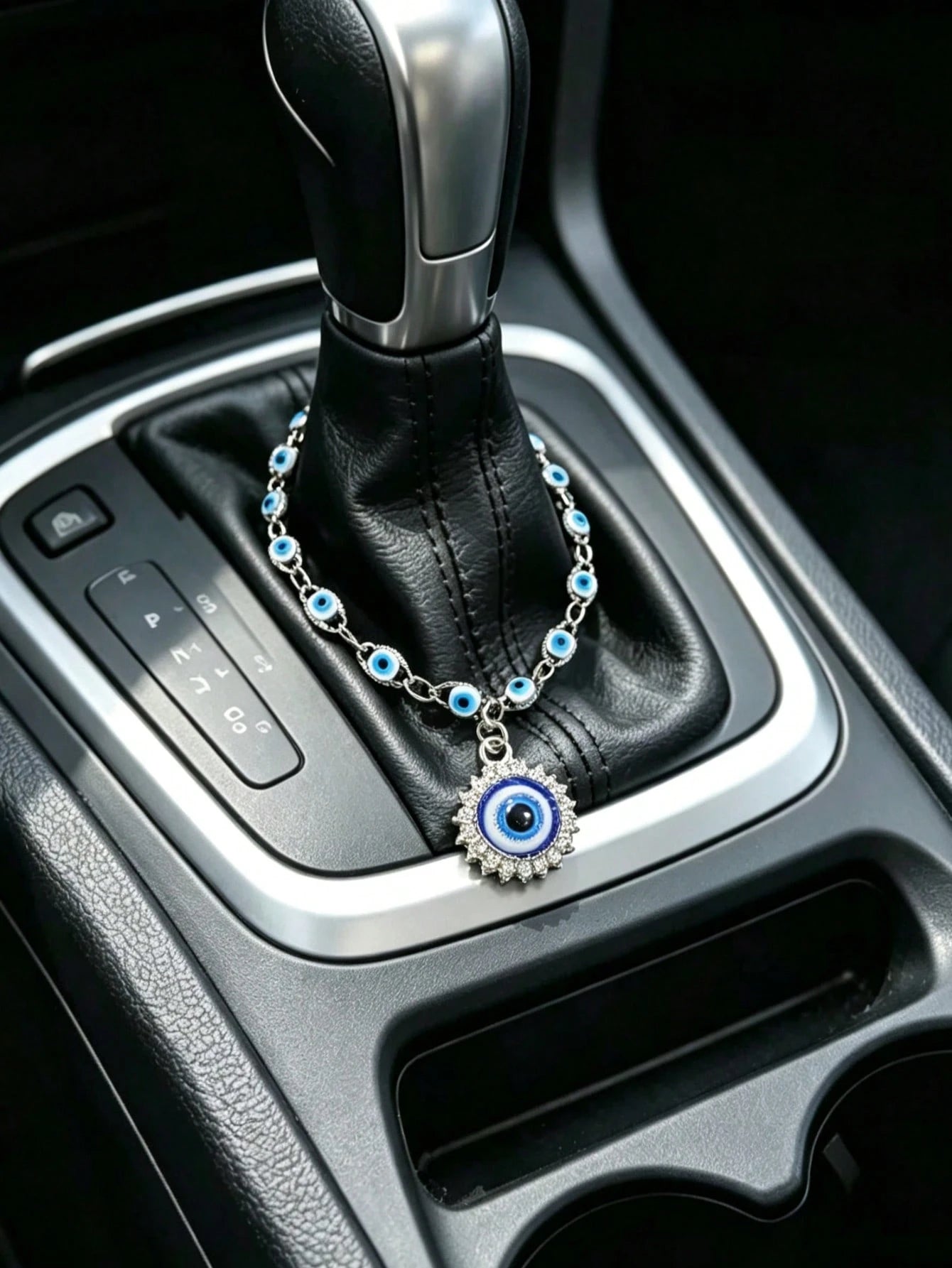 1pc Alloy Rhinestone Evil Eye Decorative Chain, Car Gear Shift Decor, Steering Wheel Decor, Unisex Car Interior Hanging Ornament