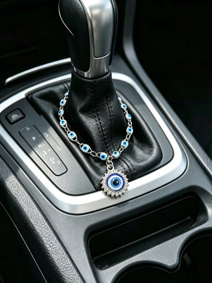 1pc Alloy Rhinestone Evil Eye Decorative Chain, Car Gear Shift Decor, Steering Wheel Decor, Unisex Car Interior Hanging Ornament