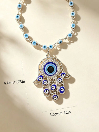 1pc Alloy Rhinestone Evil Eye Decorative Chain, Car Gear Shift Decor, Steering Wheel Decor, Unisex Car Interior Hanging Ornament
