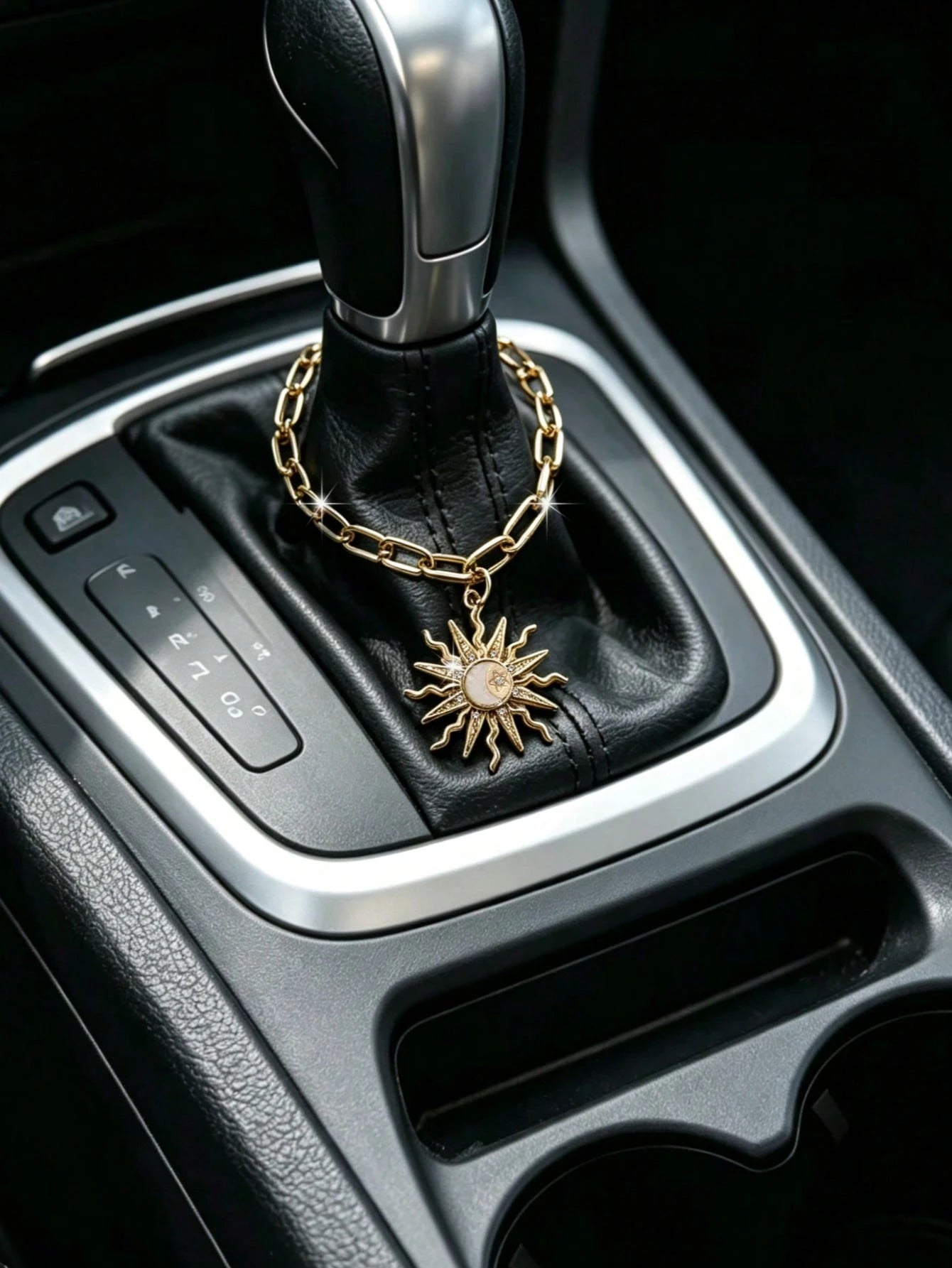 1pc Alloy Rhinestone Sun Star Moon Car Gear Shift Decor, Car Interior Hanging Ornament, Car Decorative Accessory