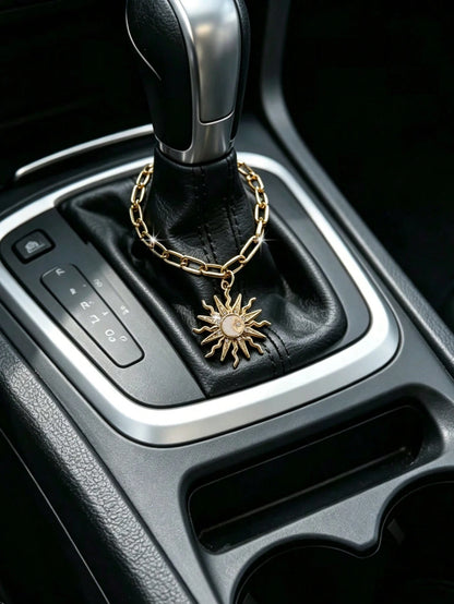 1pc Alloy Rhinestone Sun Star Moon Car Gear Shift Decor, Car Interior Hanging Ornament, Car Decorative Accessory