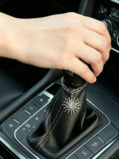 1pc Alloy Rhinestone Sun Star Moon Car Gear Shift Decor, Car Interior Hanging Ornament, Car Decorative Accessory