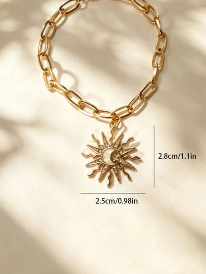 1pc Alloy Rhinestone Sun Star Moon Car Gear Shift Decor, Car Interior Hanging Ornament, Car Decorative Accessory