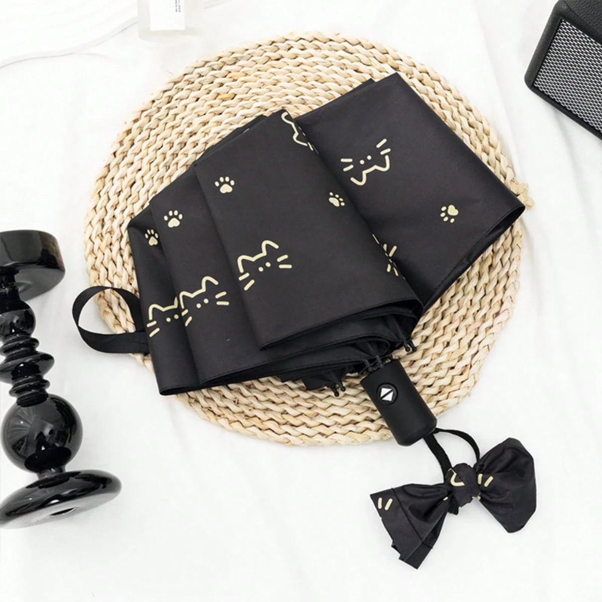 1pc Automatic Dual-Use Umbrella, Cute Cat Design, Foldable Sun/Rain Umbrella, UV Protection For Students
