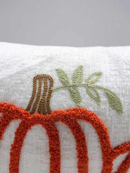 1pc Autumn Limited Pumpkin Embroidery Lumbar Pillow Cover, 2 Colors Available, Sofa Atmosphere Cushion Case, Bedroom Bedside Healing Pillowcase, 11.81*19.68 Inches (30*50 Cm), Pillow Insert Not Includ