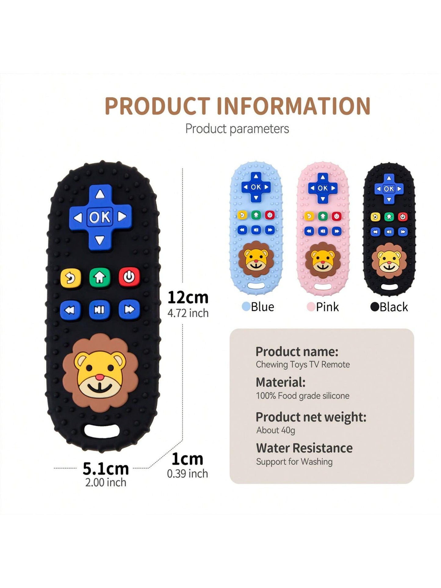 1pc Baby Teether Toy, Lion Shape Remote Control Teether, Teething Stick For 3-24 Months Infants, Grip Exercise, Animal Themed, Great Gift For Baby, Thanksgiving & Christmas