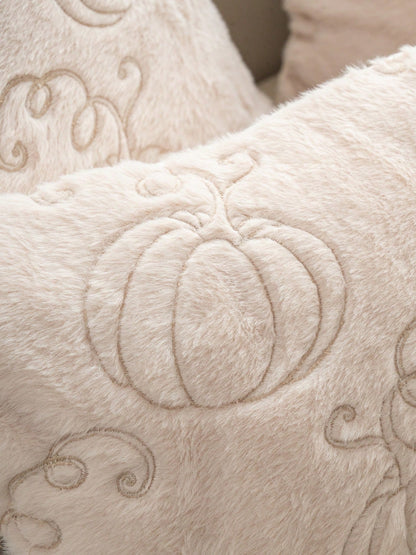 1pc Beige Faux Rabbit Hair Pumpkin Pillow Cover, 3D Embroidered Thanksgiving & Harvest Festival Theme, All-Season Decorative Cushion Cover For Living Room & Bedroom, No Insert