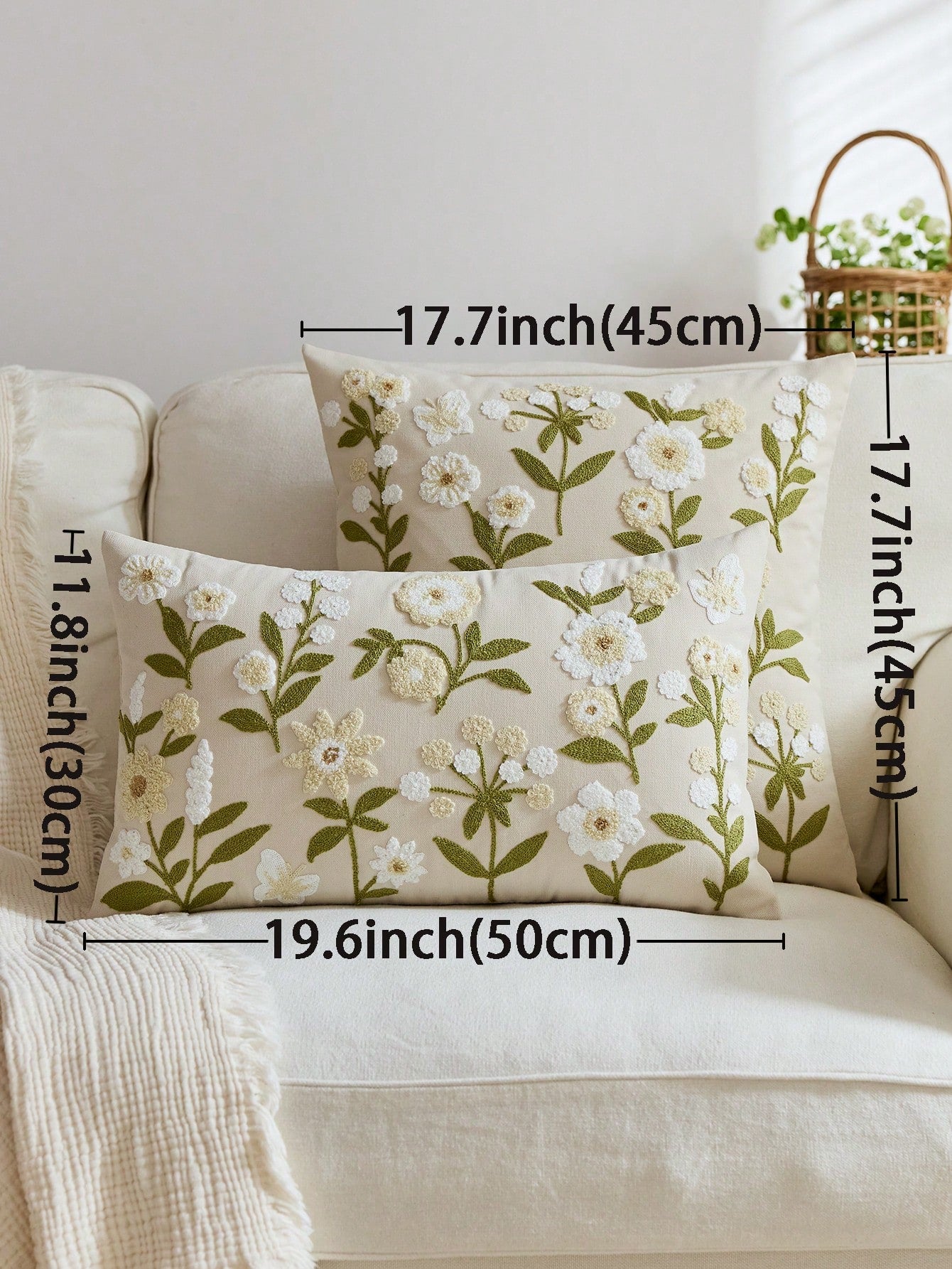 1pc Beige Spring Floral Embroidered Throw Pillow Cover, Spring/Summer Butterfly & Wildflower Cushion Cover, Suitable For Indoor Decor, All Season Pillow Sham, Inner Pillow Not Included