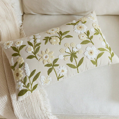 1pc Beige Spring Floral Embroidered Throw Pillow Cover, Spring/Summer Butterfly & Wildflower Cushion Cover, Suitable For Indoor Decor, All Season Pillow Sham, Inner Pillow Not Included