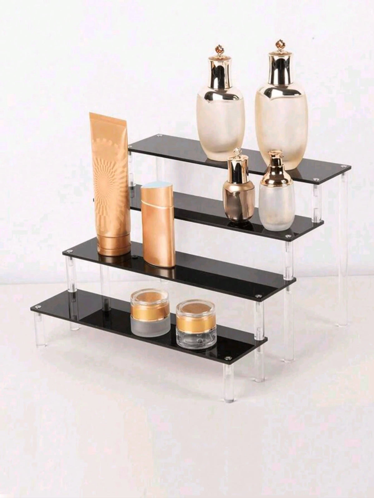 1pc Black Acrylic Tiered Makeup Organizer, Multi-Layer Perfume Organizer & Vanity Accessories Storage Rack, Makeup Organizer Shelf For Skincare, Organizers Storage For Desktop, Living Room, Bathroom