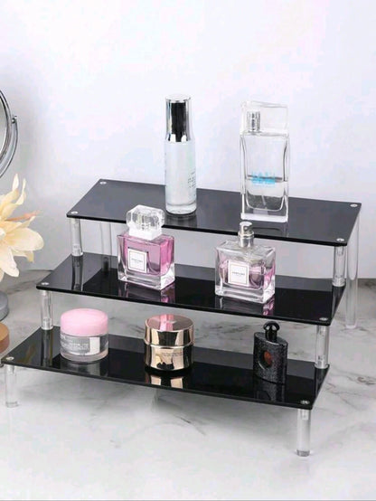 1pc Black Acrylic Tiered Makeup Organizer, Multi-Layer Perfume Organizer & Vanity Accessories Storage Rack, Makeup Organizer Shelf For Skincare, Organizers Storage For Desktop, Living Room, Bathroom