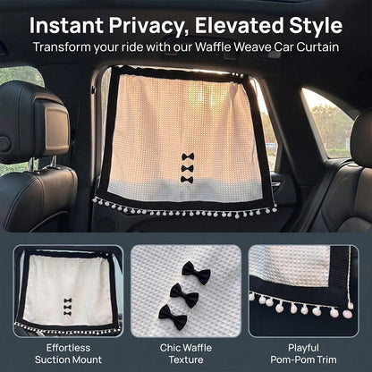1pc Black And White Bowknot Small Check Waffle Fabric Sunshade Curtain, Car Side Window Sunshade