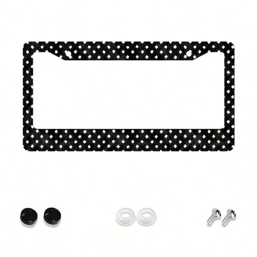 1pc Black And White Polka Dot Pattern License Plate Frame| Aluminum Material, 6*12inch, Includes Screw Set, Retro Creative Car Decoration, Standard American License Plate Size, Universally Applicable