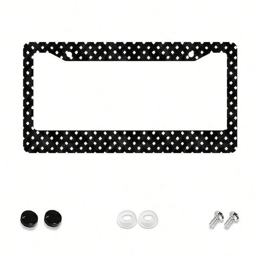 1pc Black And White Polka Dot Pattern License Plate Frame| Aluminum Material, 6*12inch, Includes Screw Set, Retro Creative Car Decoration, Standard American License Plate Size, Universally Applicable