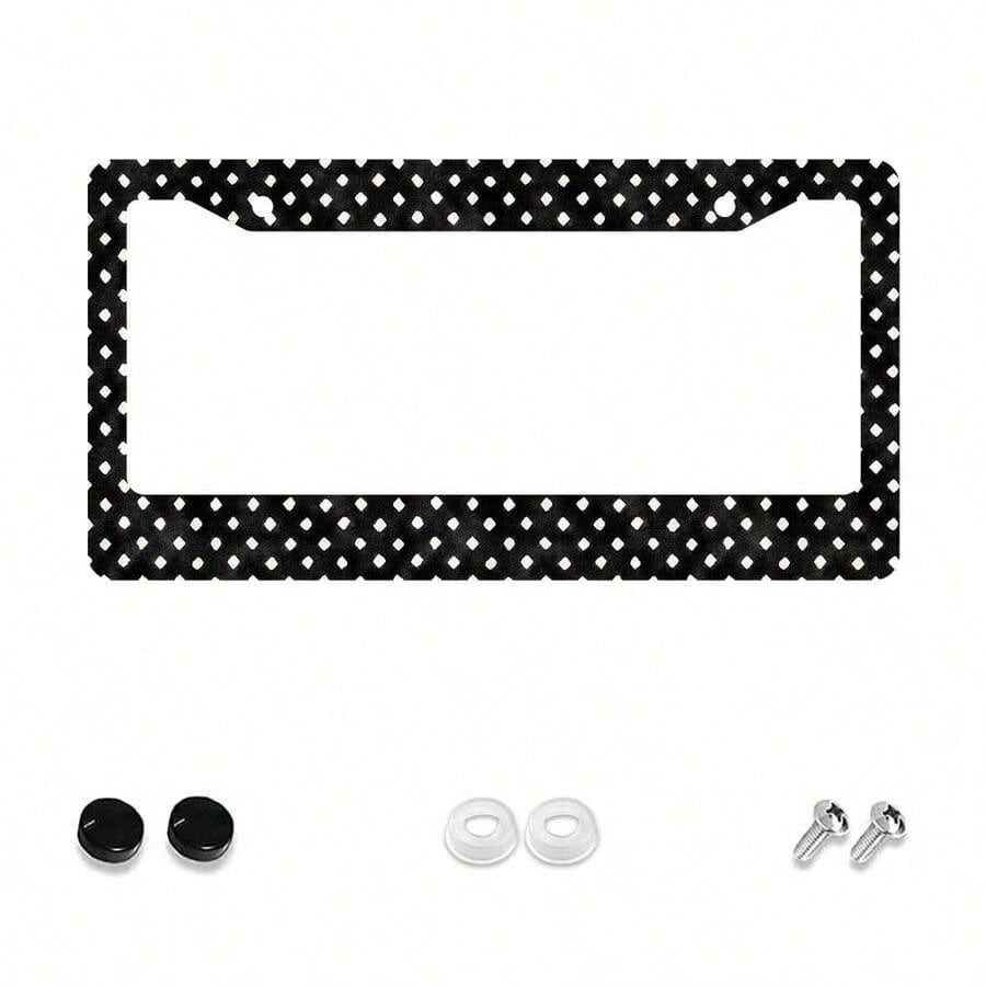 1pc Black And White Polka Dot Pattern License Plate Frame| Aluminum Material, 6*12inch, Includes Screw Set, Retro Creative Car Decoration, Standard American License Plate Size, Universally Applicable