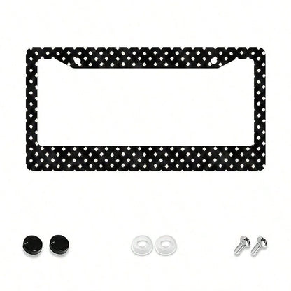 1pc Black And White Polka Dot Pattern License Plate Frame| Aluminum Material, 6*12inch, Includes Screw Set, Retro Creative Car Decoration, Standard American License Plate Size, Universally Applicable