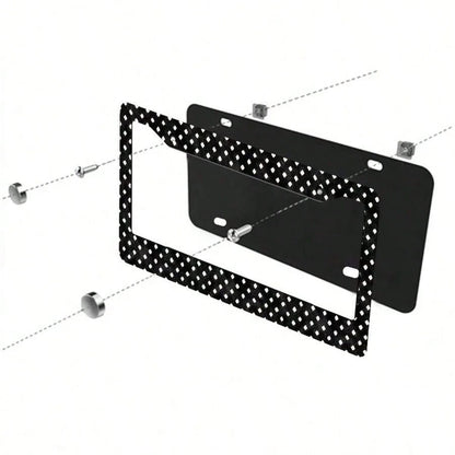 1pc Black And White Polka Dot Pattern License Plate Frame| Aluminum Material, 6*12inch, Includes Screw Set, Retro Creative Car Decoration, Standard American License Plate Size, Universally Applicable