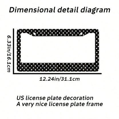 1pc Black And White Polka Dot Pattern License Plate Frame| Aluminum Material, 6*12inch, Includes Screw Set, Retro Creative Car Decoration, Standard American License Plate Size, Universally Applicable