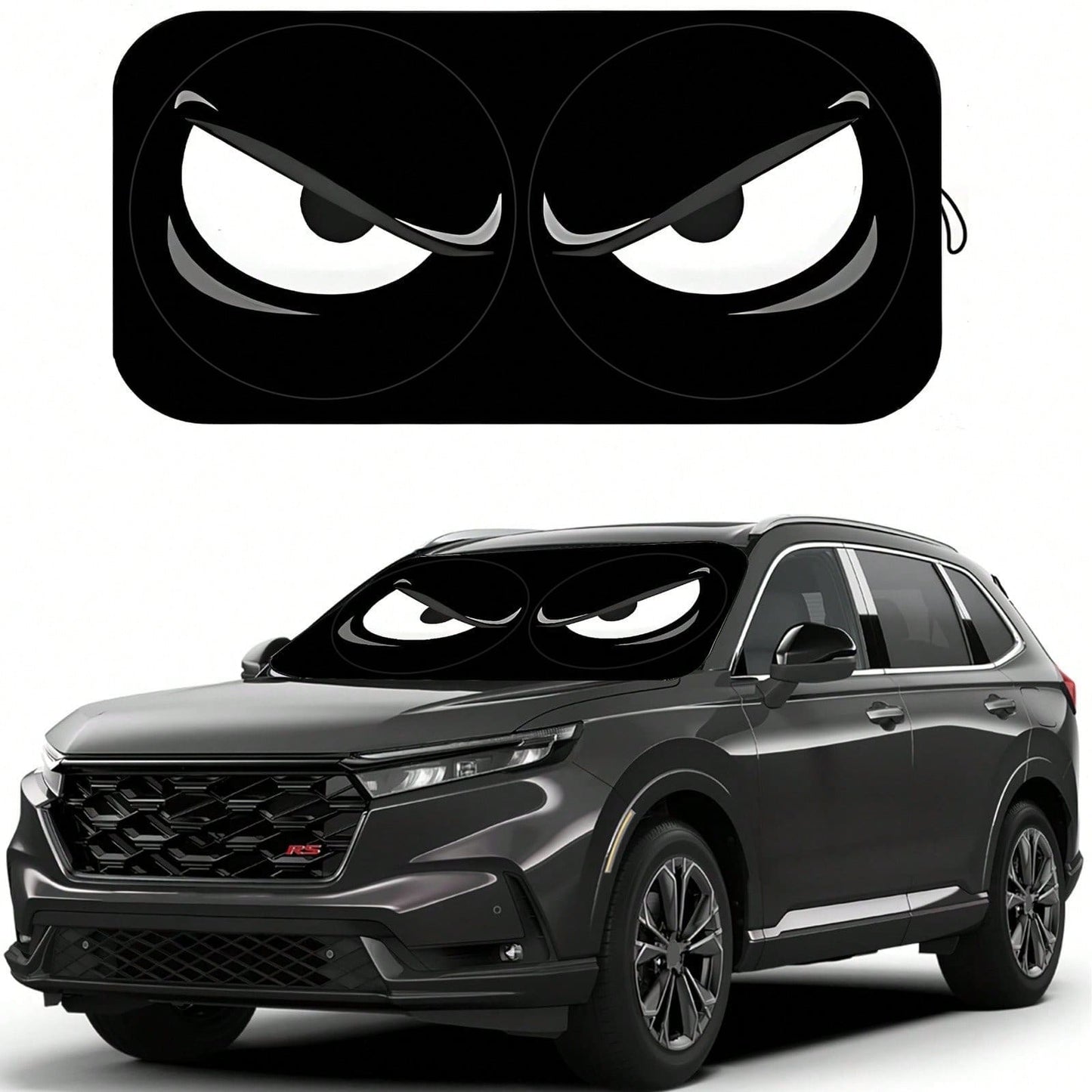 1pc Black Angry Eyes Car Front Windshield Sunshade, Car Interior Accessory, Car Window Sunshade, Car Windshield Sunshade, Car Interior Accessory, Material: Polyester, Suitable For Most Vehicles, Suita