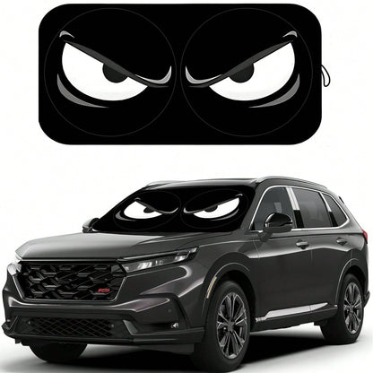 1pc Black Angry Eyes Car Front Windshield Sunshade, Car Interior Accessory, Car Window Sunshade, Car Windshield Sunshade, Car Interior Accessory, Material: Polyester, Suitable For Most Vehicles, Suita
