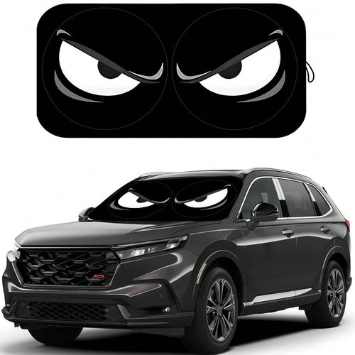 1pc Black Angry Eyes Car Front Windshield Sunshade, Car Interior Accessory, Car Window Sunshade, Car Windshield Sunshade, Car Interior Accessory, Material: Polyester, Suitable For Most Vehicles, Suita