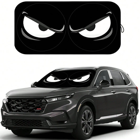 1pc Black Angry Eyes Car Front Windshield Sunshade, Car Interior Accessory, Car Window Sunshade, Car Windshield Sunshade, Car Interior Accessory, Material: Polyester, Suitable For Most Vehicles, Suita