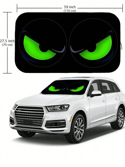 1pc Black Angry Eyes Car Front Windshield Sunshade, Car Interior Accessory, Car Window Sunshade, Car Windshield Sunshade, Car Interior Accessory, Material: Polyester, Suitable For Most Vehicles, Suita