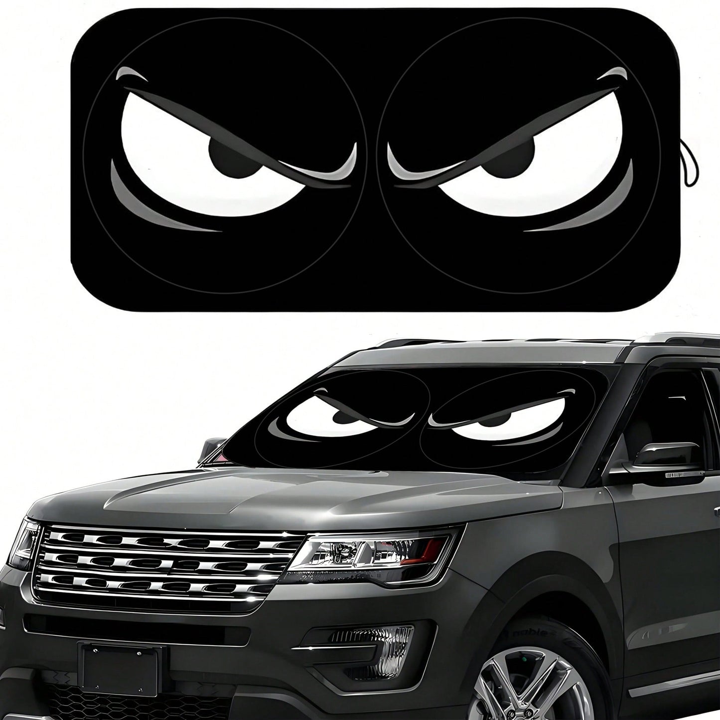 1pc Black Angry Eyes Car Front Windshield Sunshade, Car Interior Accessory, Car Window Sunshade, Car Windshield Sunshade, Car Interior Accessory, Material: Polyester, Suitable For Most Vehicles, Suita